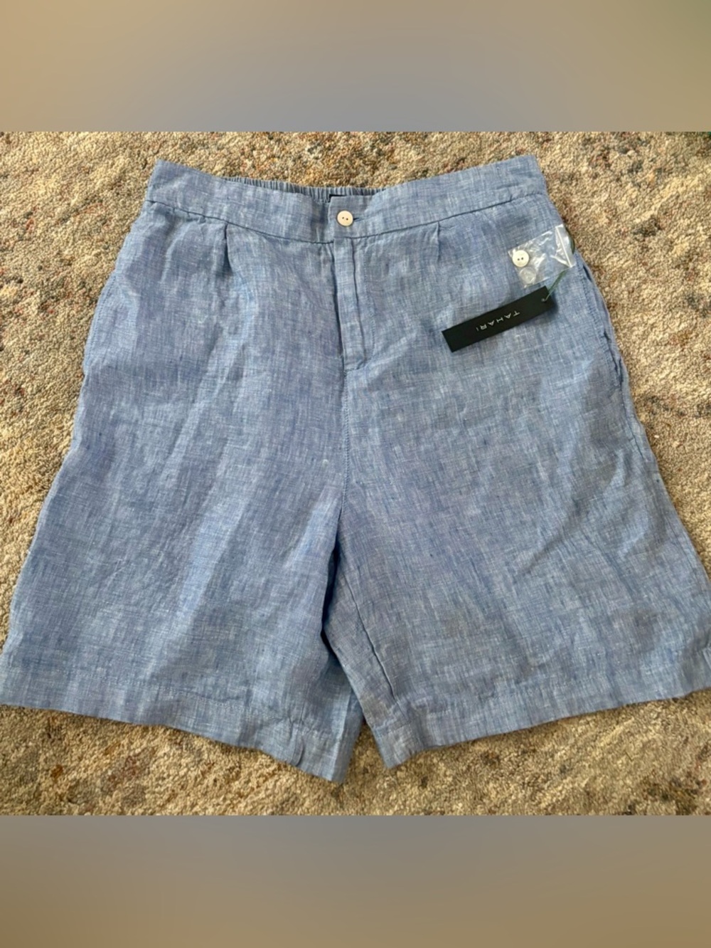 Tahari Blue Linen Blend Pleated Shorts women large